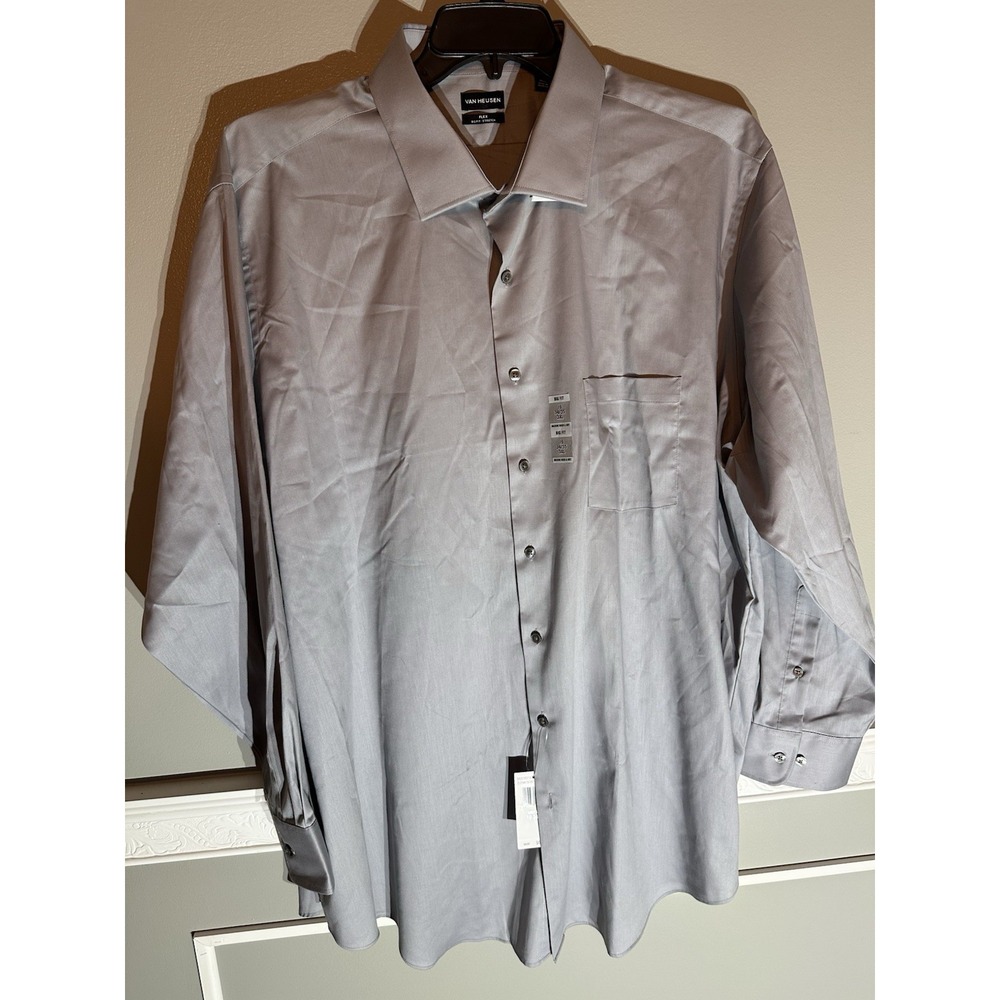 Van Heusen Big Fit Shirt Mens 3XL 19 34/35 Steel Gray Stretch Stain Shield NEW